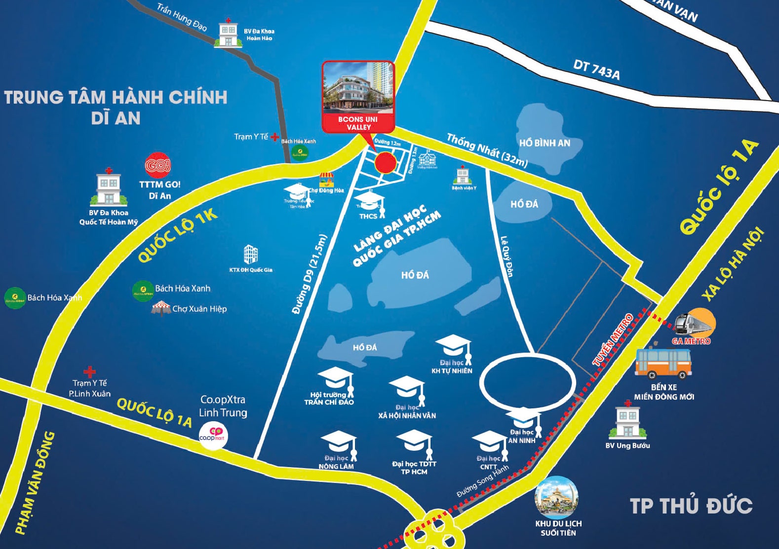 Vị trí nhà phố Bcons Uni Valley Bình Dương