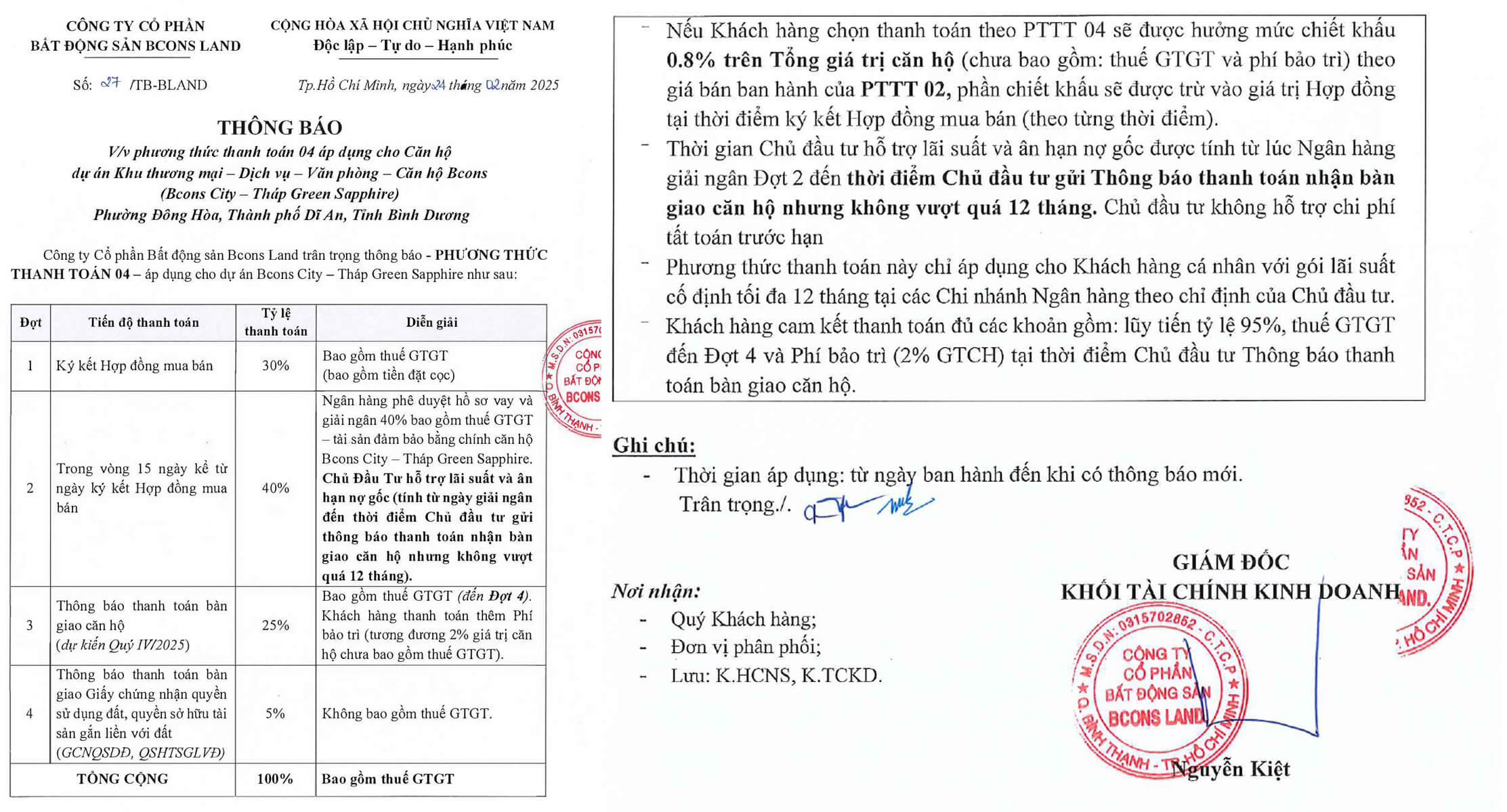 Chính sách thanh toán trước 30 phần trăm