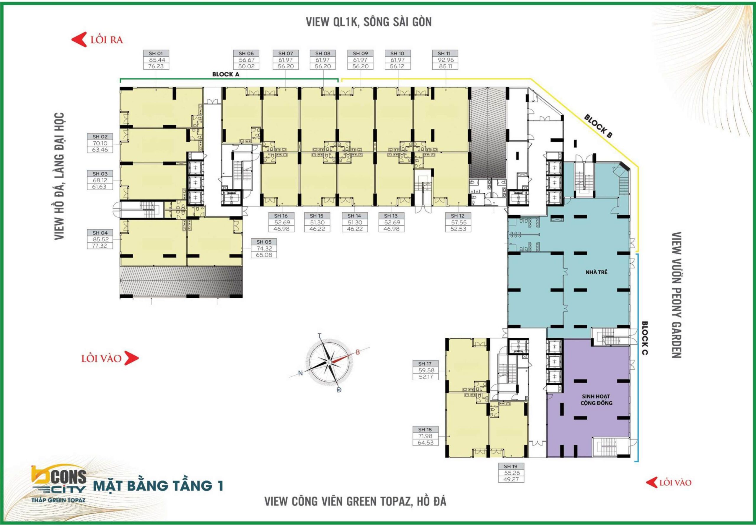 Layout Shophouse khối đế Bcons Green Topaz