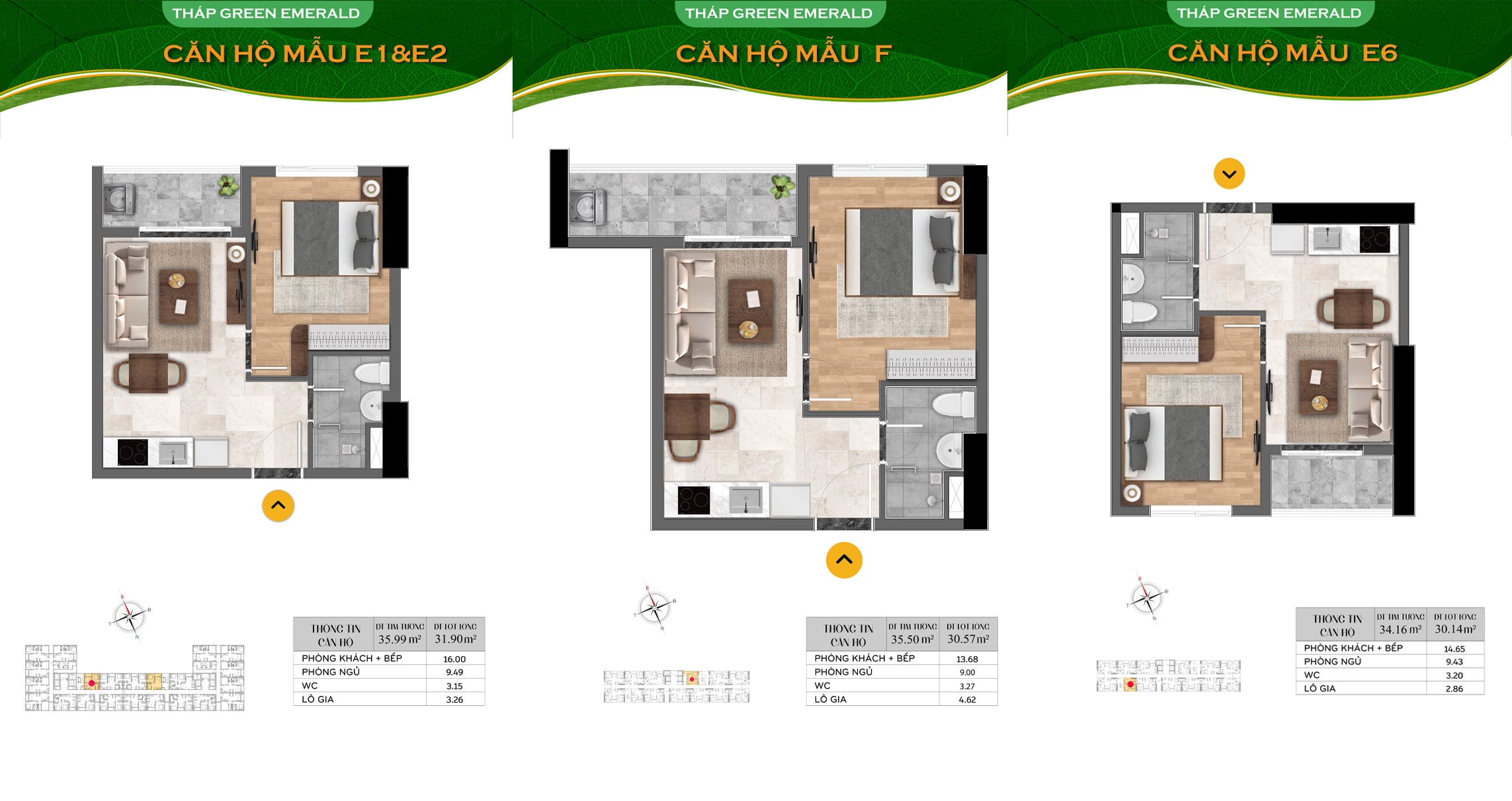 Layout thiết kế căn hộ 1 phòng ngủ