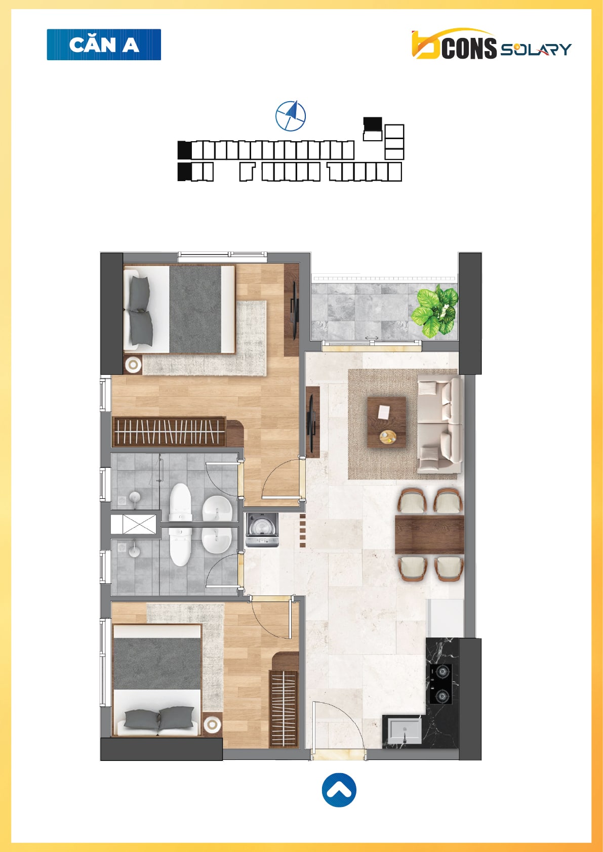 2 Phòng Ngủ 2 WC layout A1