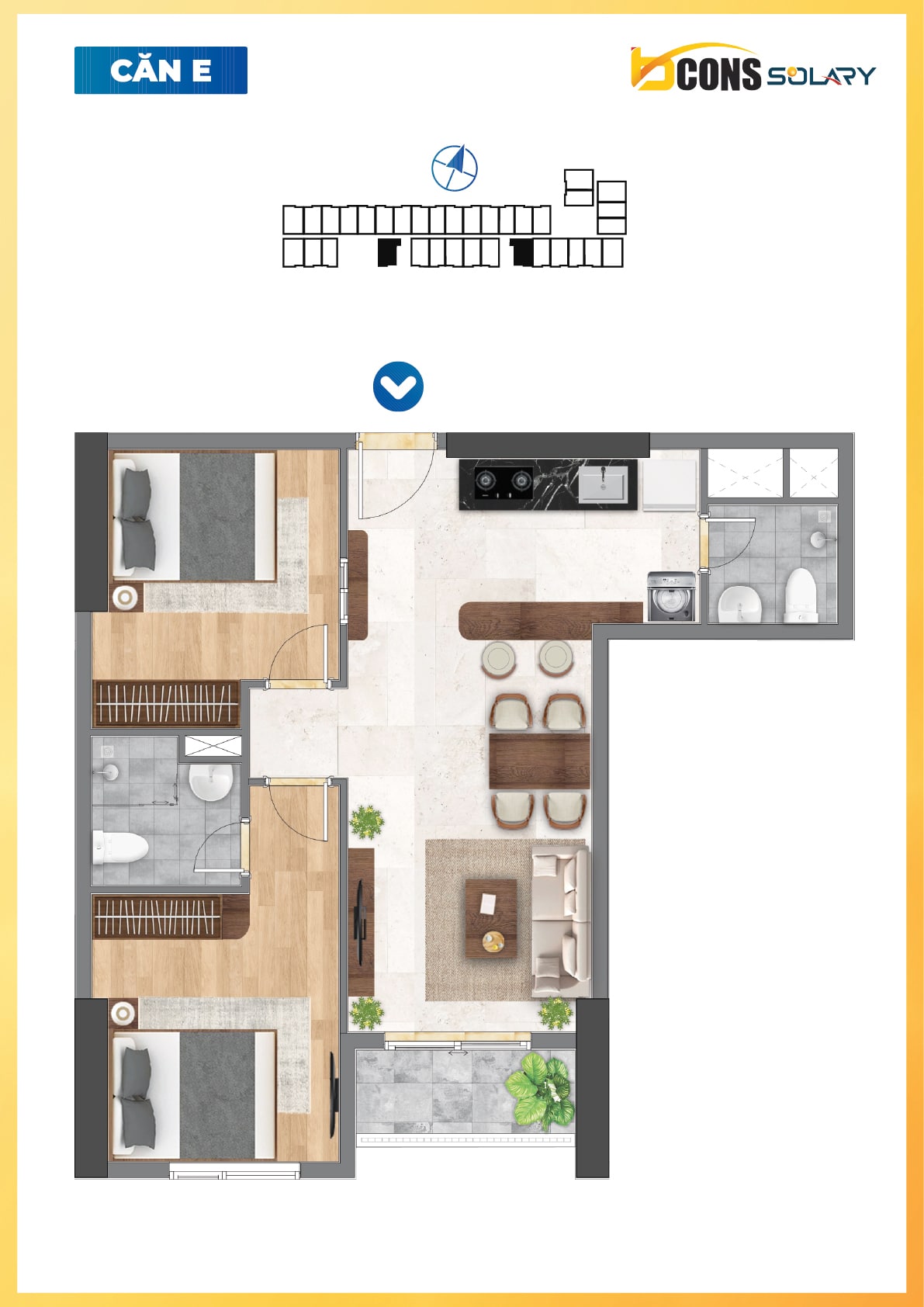 2 Phòng Ngủ 2 WC layout E