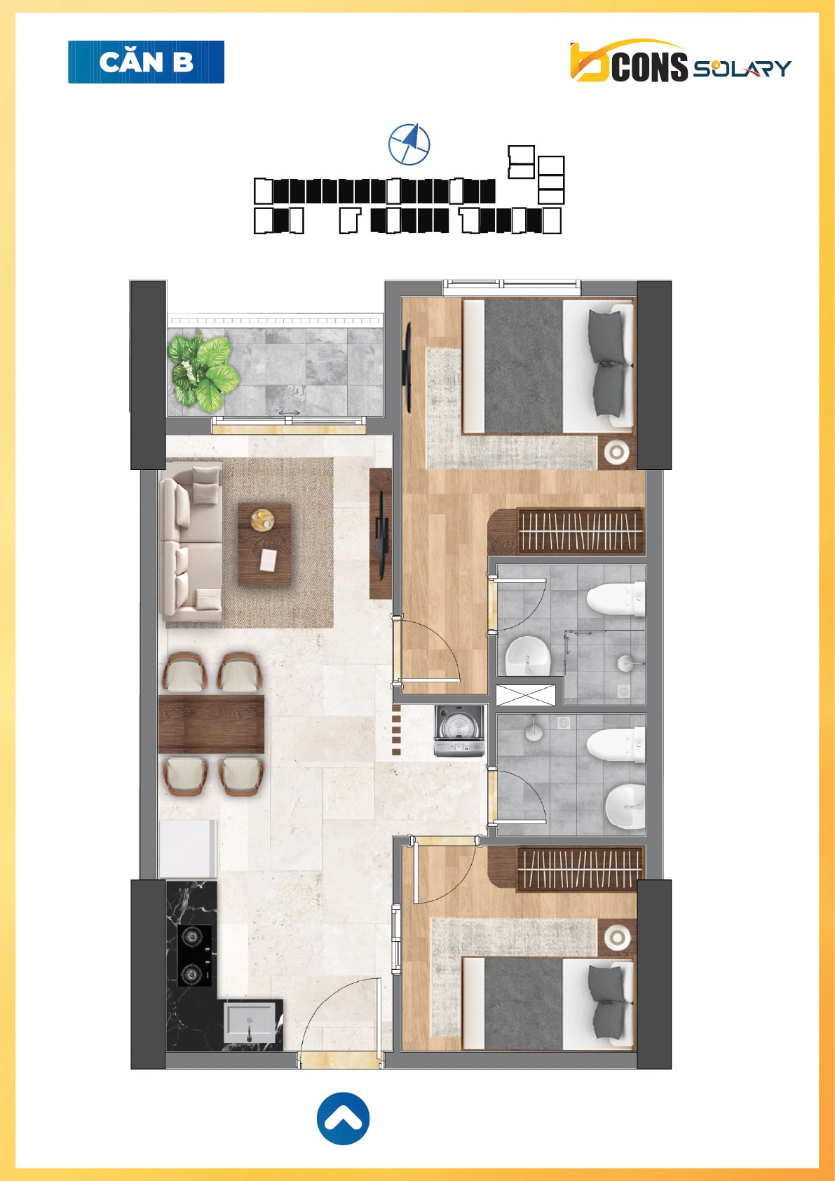 2 Phòng Ngủ 2 WC layout B
