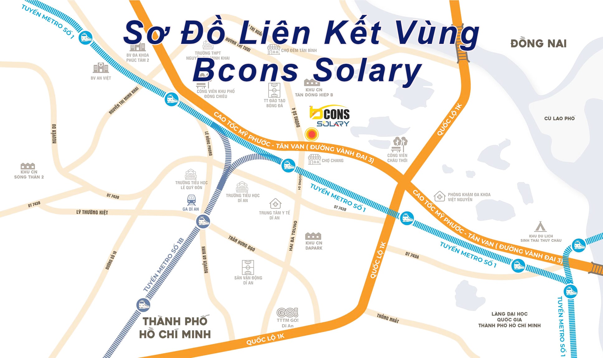 Vị trí liên kết vùng thuận tiện của Bcons Solary
