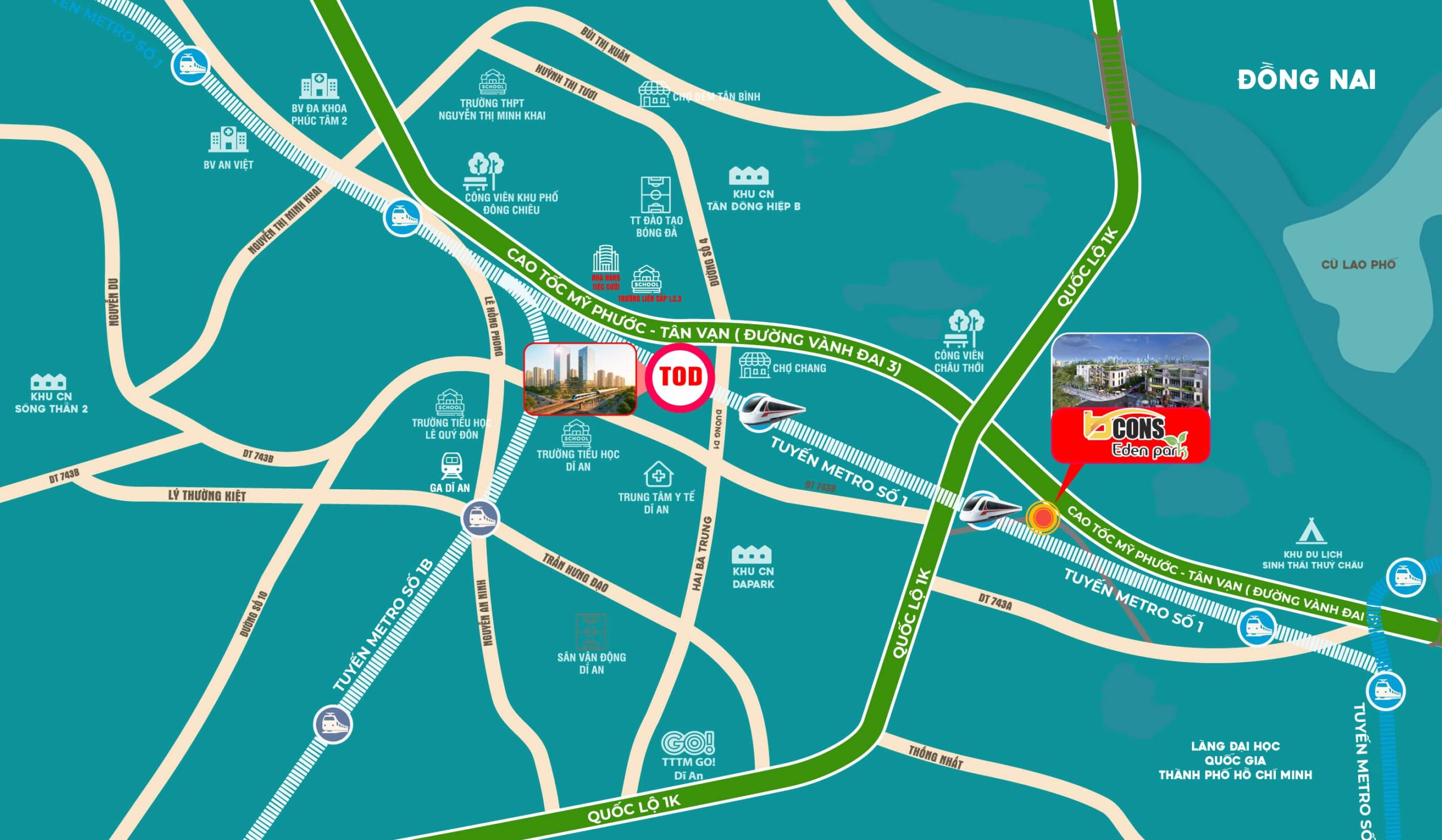 Vị trí đắc địa nhà phố Bcons Eden Park Đông Hòa